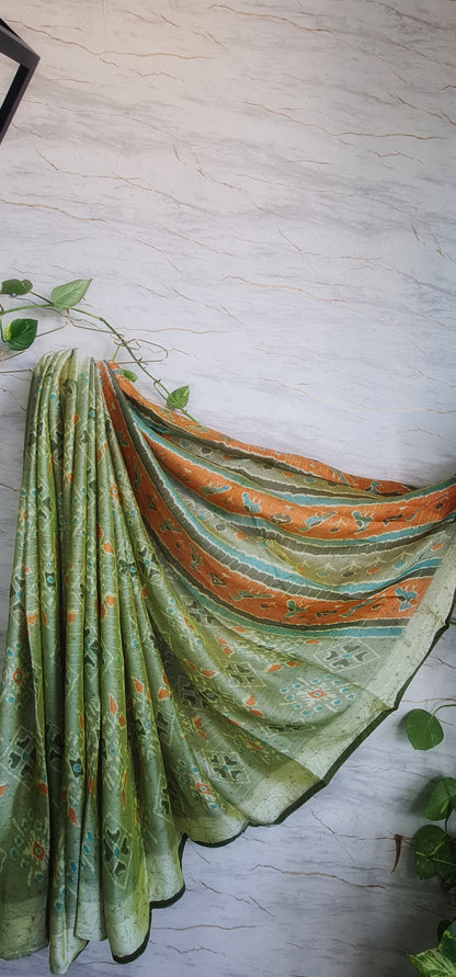 Satin Chiffon Sarees With Floral Digital Prints.