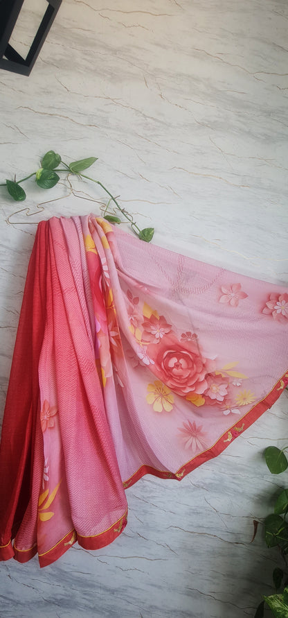 Beautiful Viscose Georgette Digital Print Saree In Double Shade