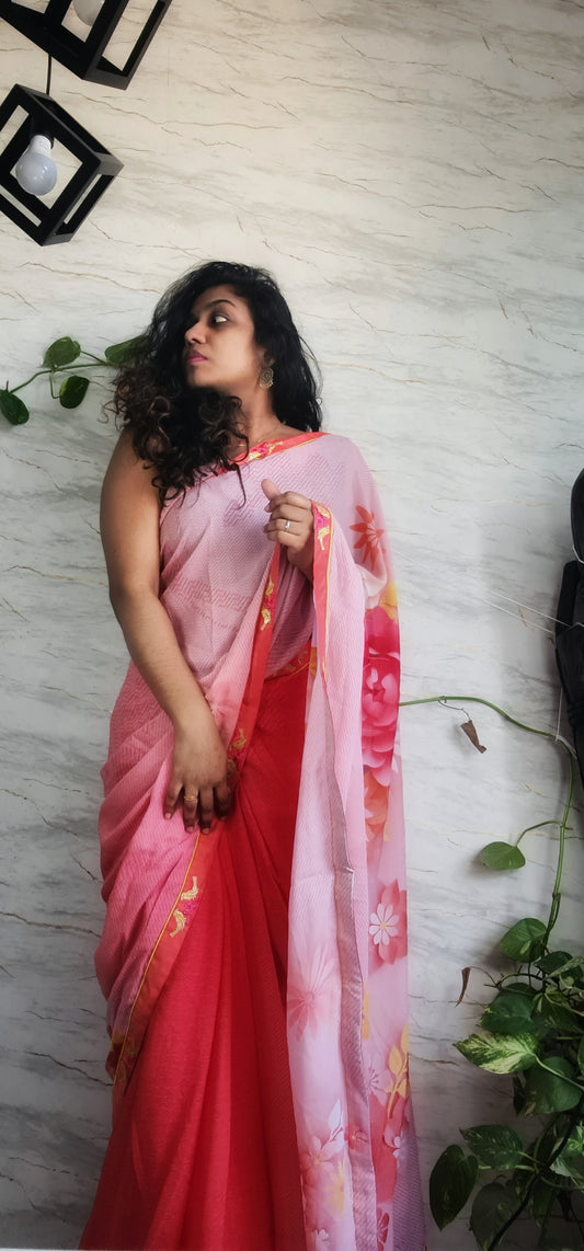 Beautiful Viscose Georgette Digital Print Saree In Double Shade