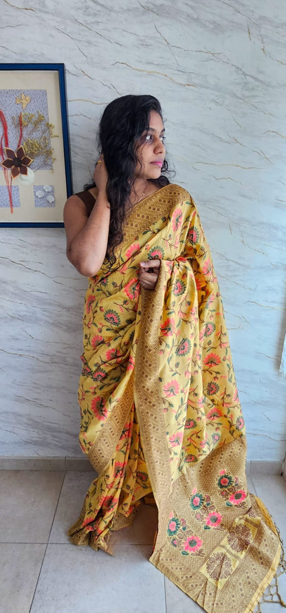 Cotton silk saree with kashmiri thread work .