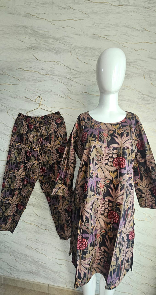 Cotton coord set..with trendy floral foliage patterns and perfect for the summer.